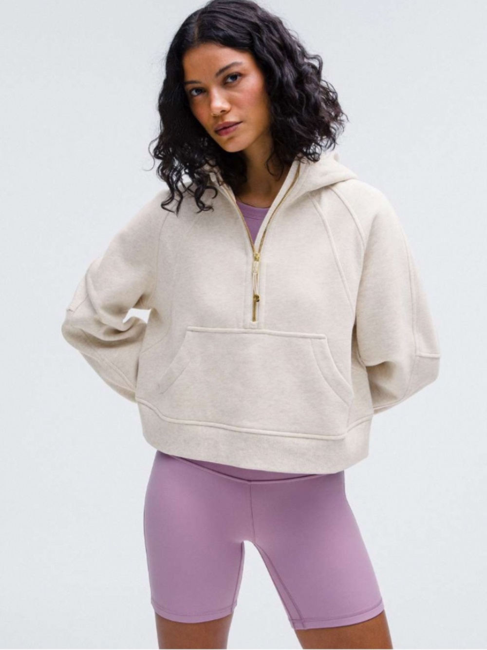 Lululemon Scuba Oversized Half-Zip Hoodie Heathered Bone/Gold M/L